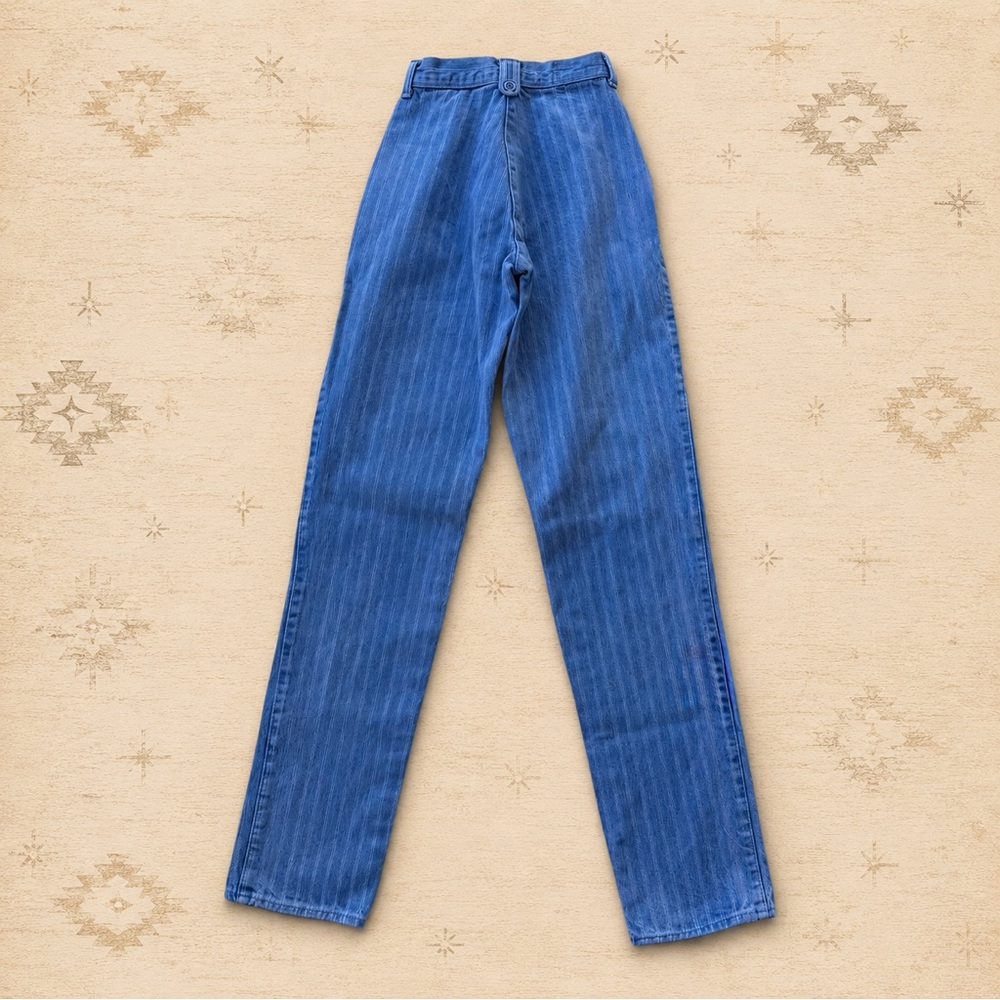 Vintage 80s Western High Rise Tapered Jeans Herringbone Pinstripe Denim‎ 21x34”